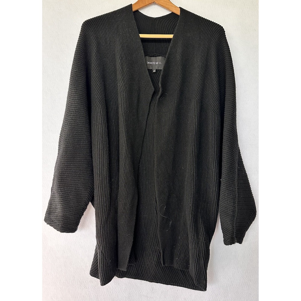 Lafayette 148 Wool Cashmere Ribbed Cardigan Women M Black Excellent
